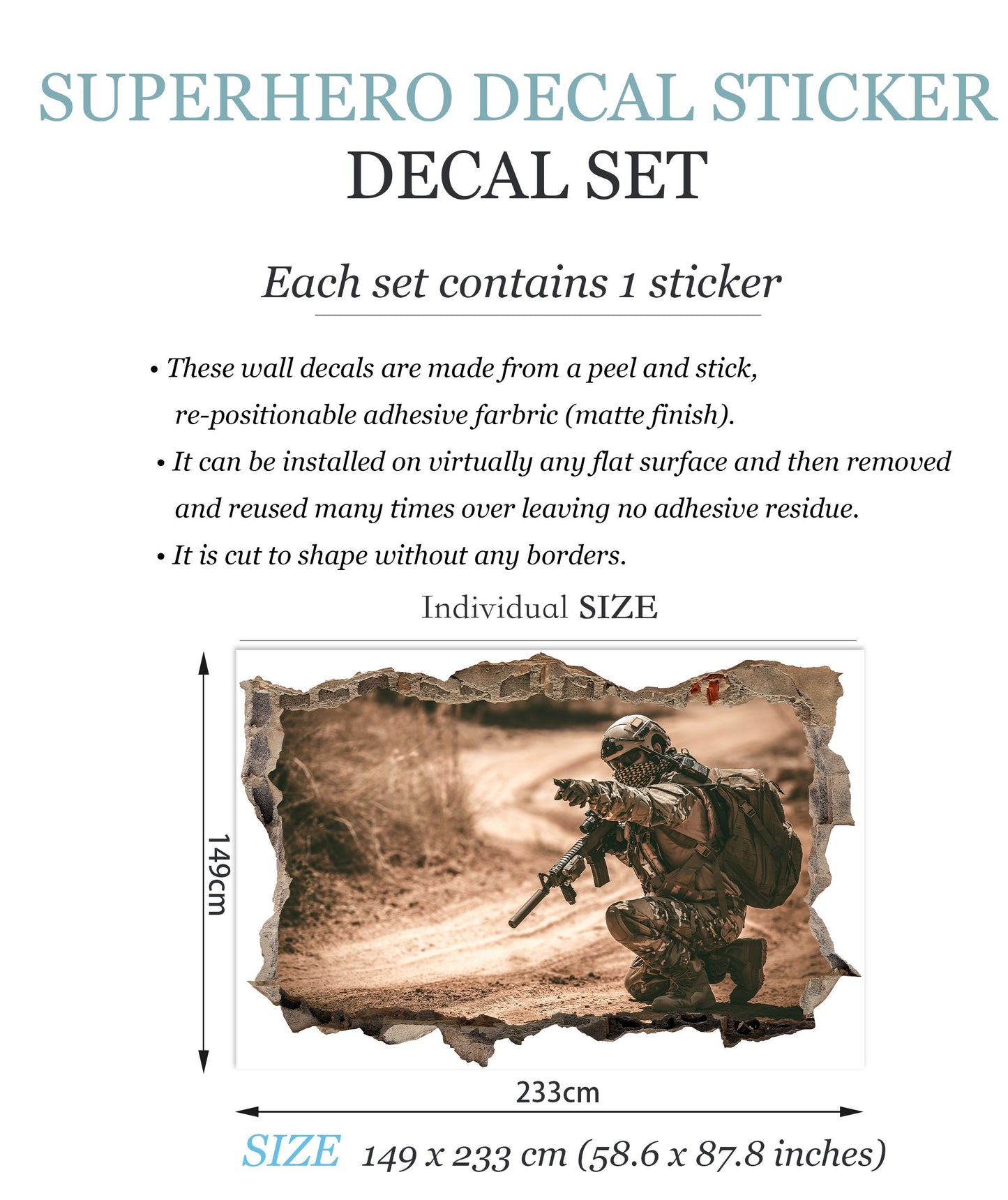 Battlefield Sharpshooter 3D Broken Wall Decal - Boys Room Gift - BW008