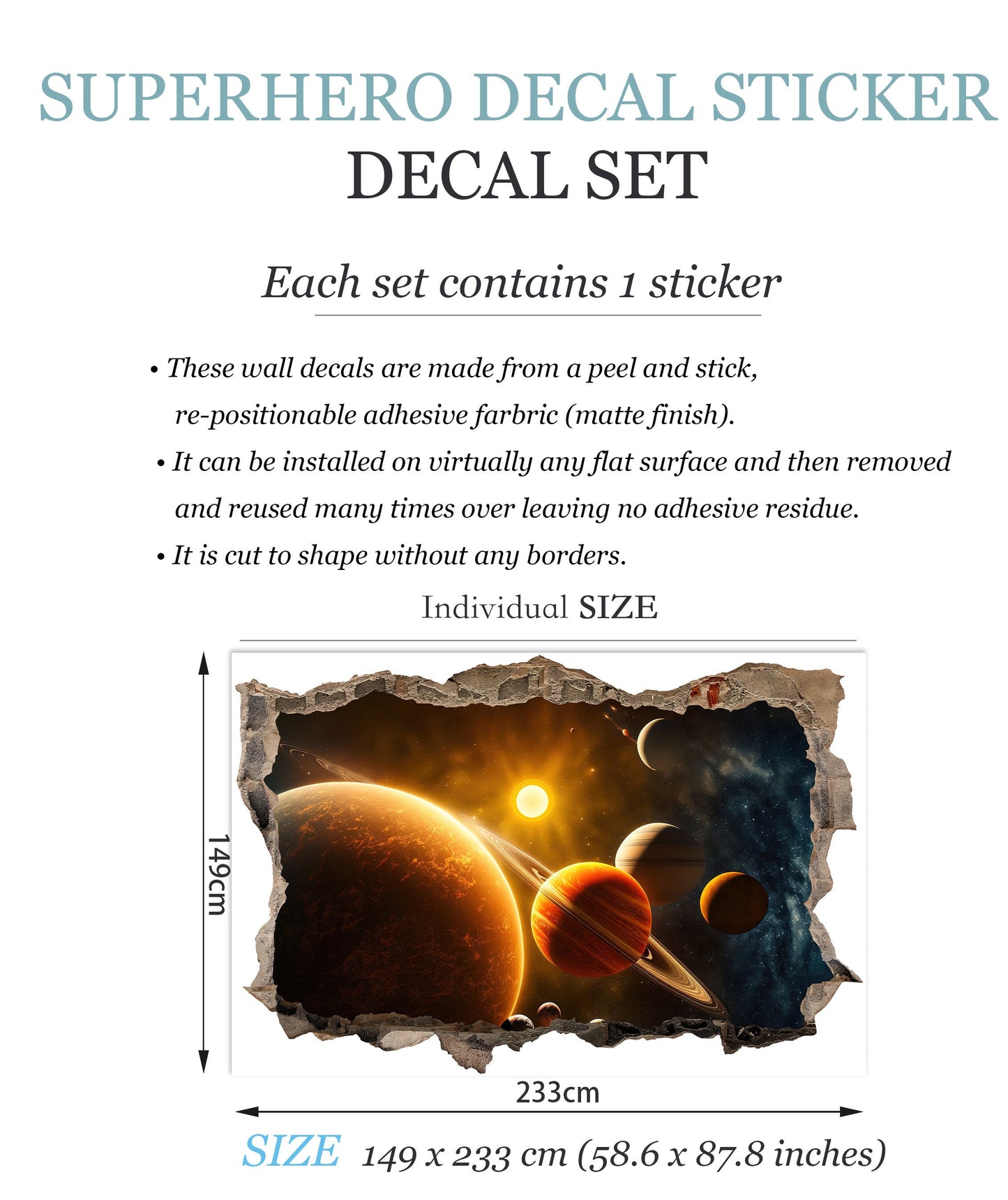 Splendid Solar System 3D Wall Decal - Bursting Beyond the Broken Wall - BW012