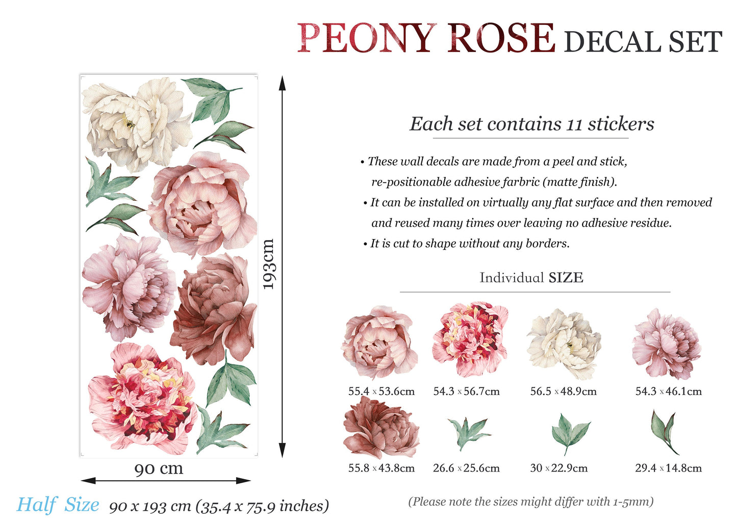 Classic Pink&Purple Peonies Wall Decal - BR031