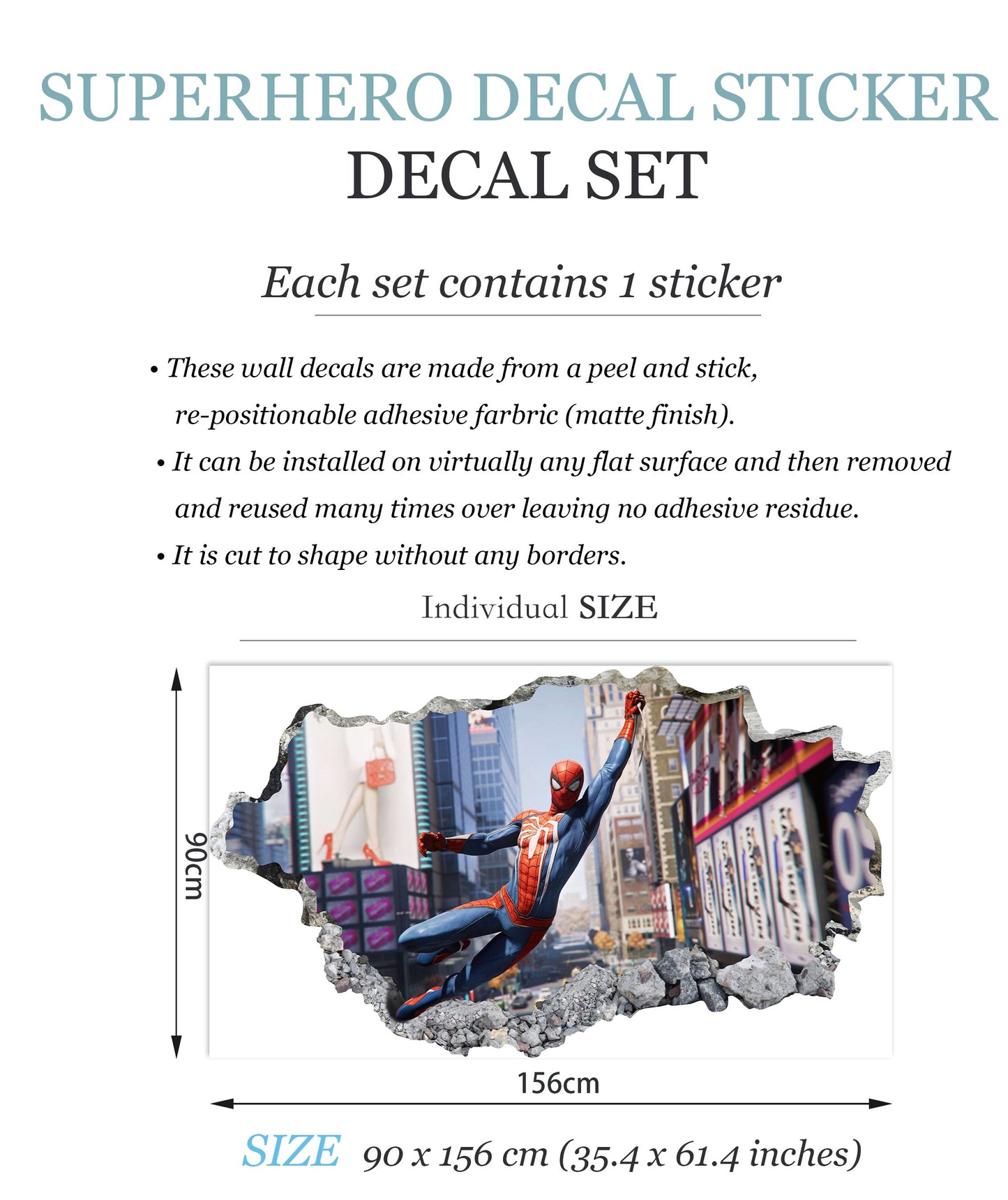 Avengers Superhero Cityscape Spider-Man Breaking out Wall Decal - SP027