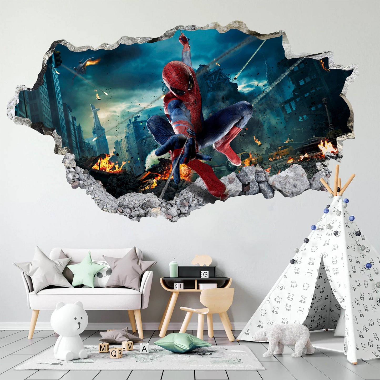 Avengers Superhero Spider-Man Soaring Amidst the Battlefield  Wall Decal - SP028