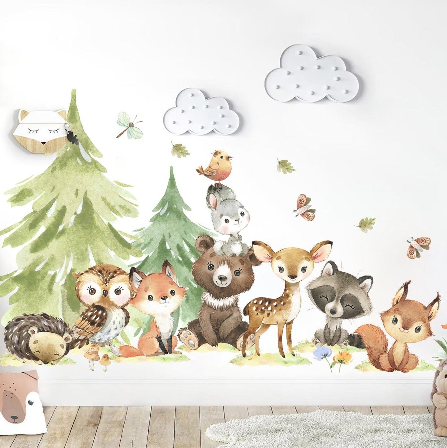 Forest Babies Animals Removable Wall Decal - Fox Rabbit Bear Deer Racoon Owl - BR323