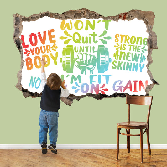 3D Fitness Motivation Wall Decal - Creative Fonts, Inspiring Gym Quotes, Room Decor- BW019