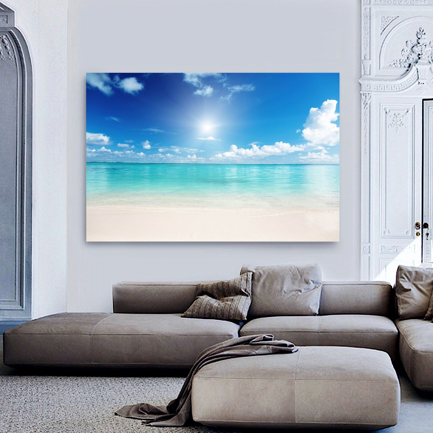 Framed Canvas prints seascape print Sun Beach ocean view time-lapse white sand