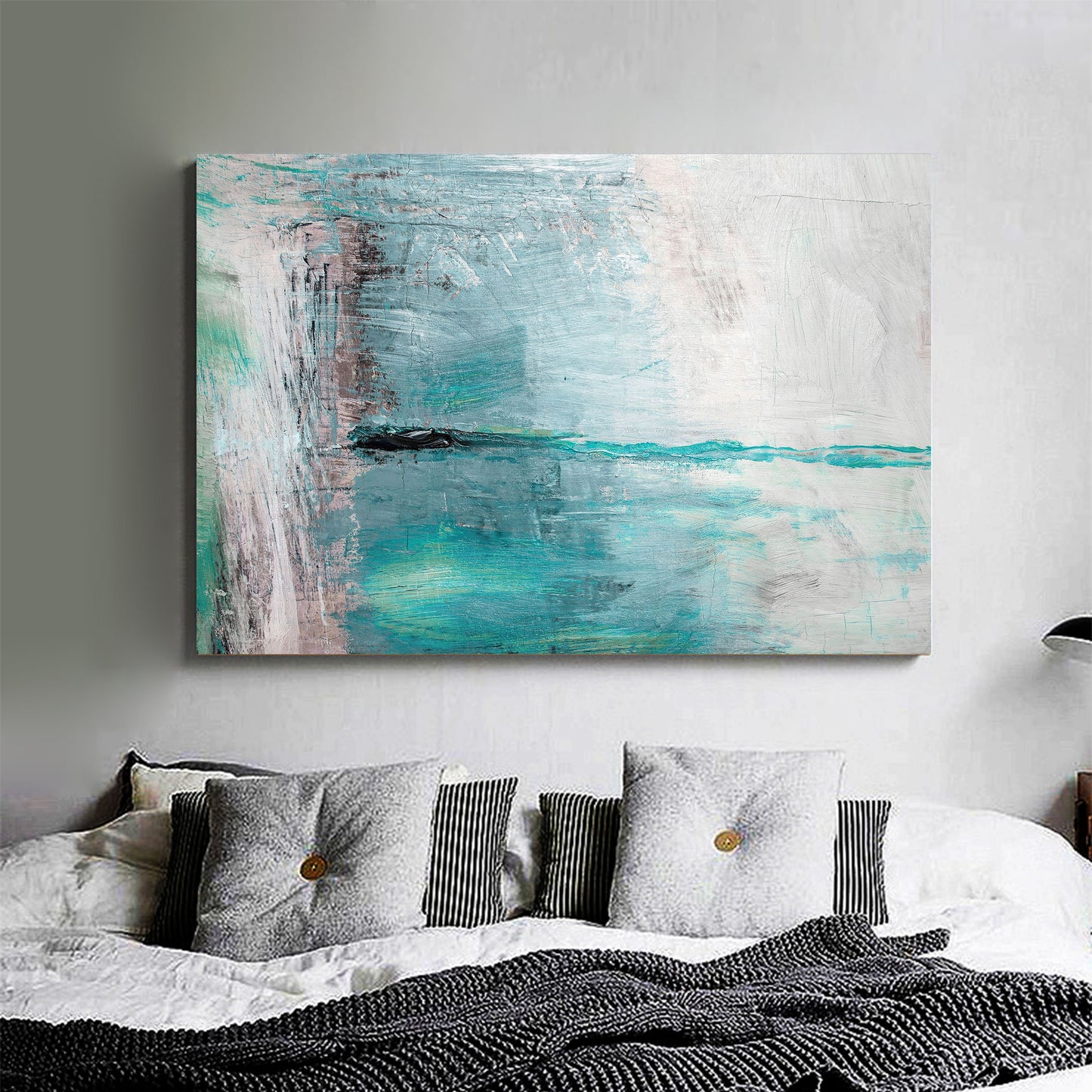 Abstract Blue Framed Canvas Wall Art Print Ready to Hang Watercolor Wall Prints