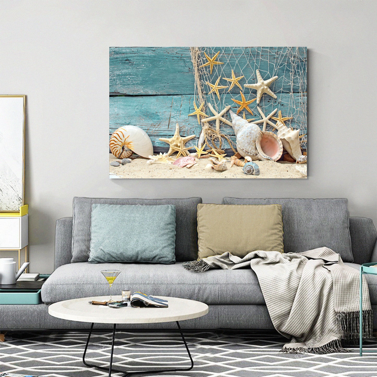 Framed Canvas prints Shell starfish sand Beach view pale fence modern wall art