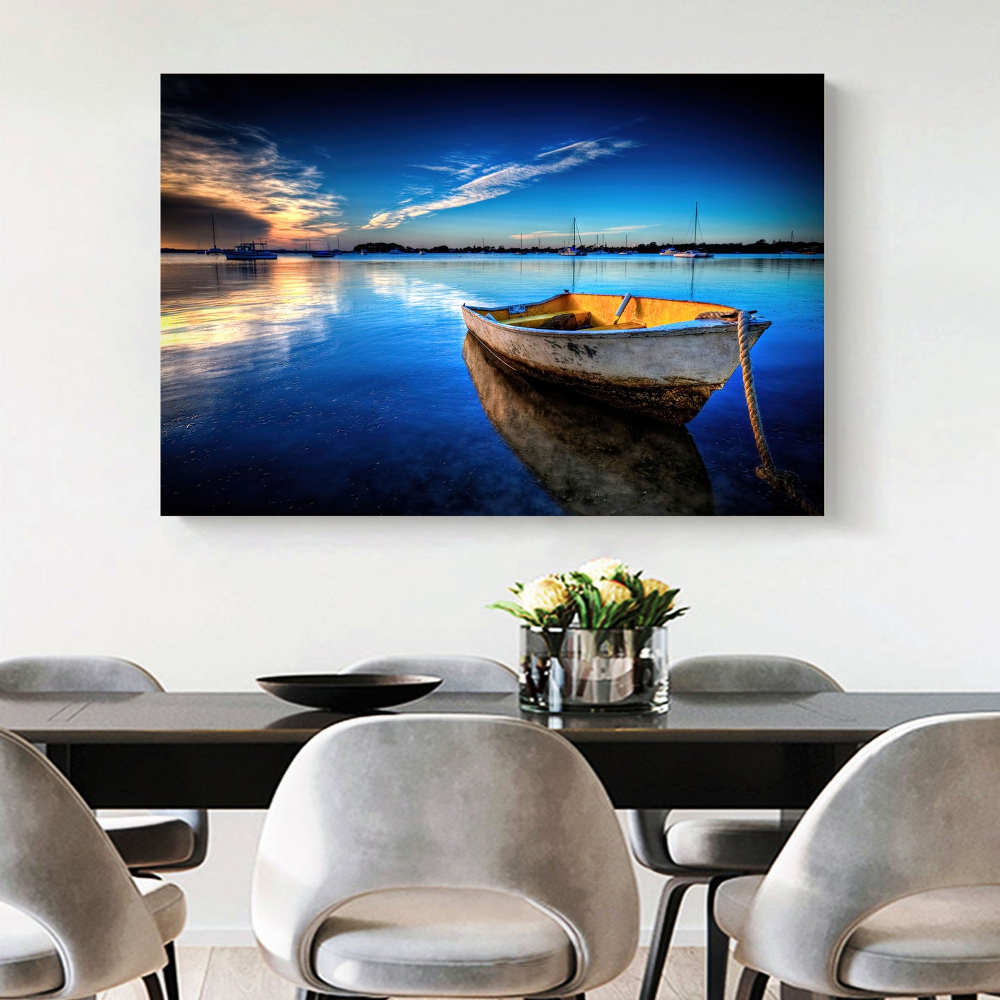 Framed Canvas prints Ocean time-lapse Beach boat view ocean modern wall art
