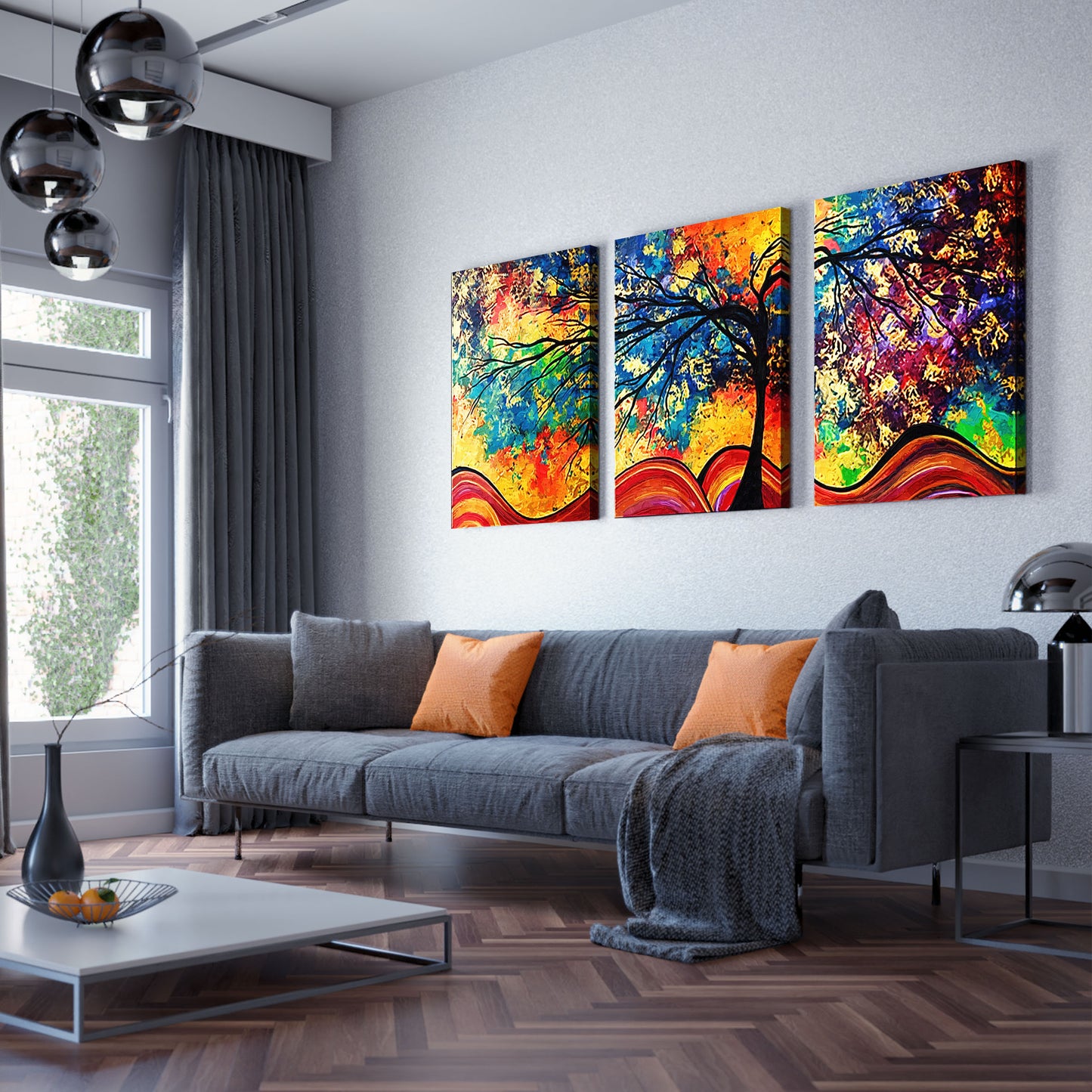 Rainbow Tree of Life Stretched Framed Canvas prints Split print home Wall art