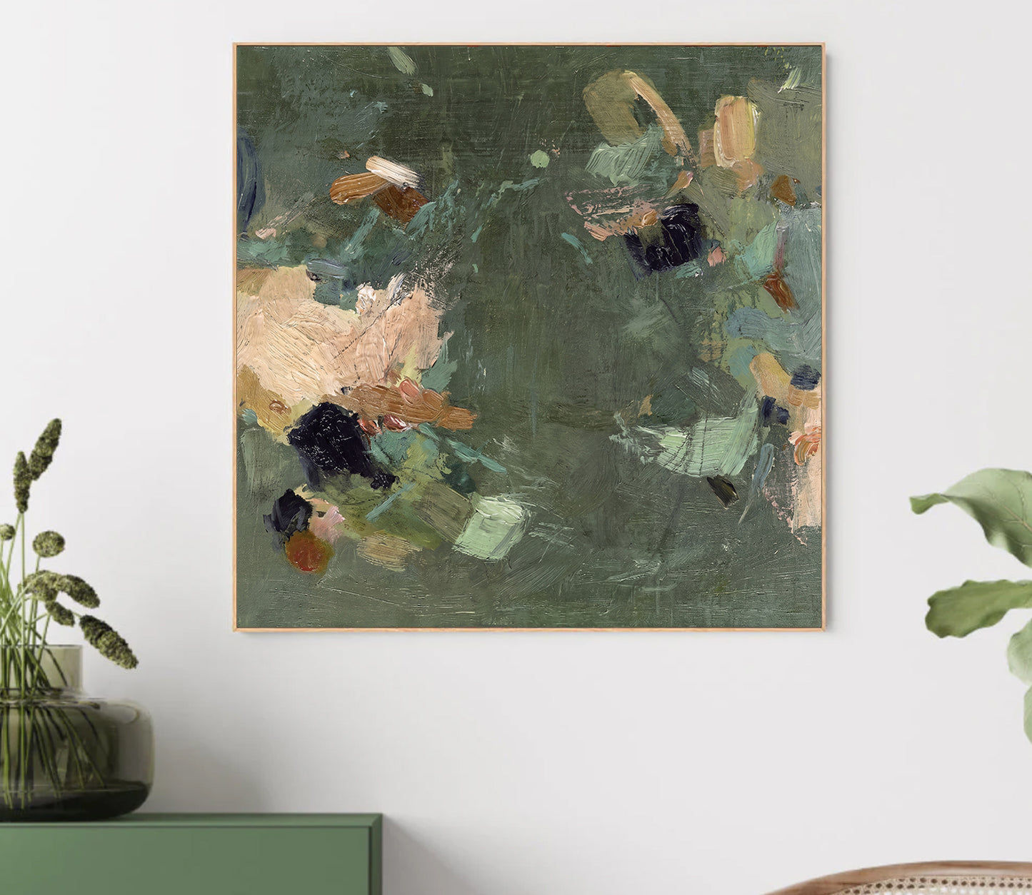 Green Abstract Canvas Wall Art, Modern Sage Green Printing-AB464