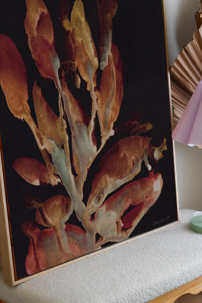 Dark Botanical Canvas Print, Moody Floral Wall Art Decor-AB468