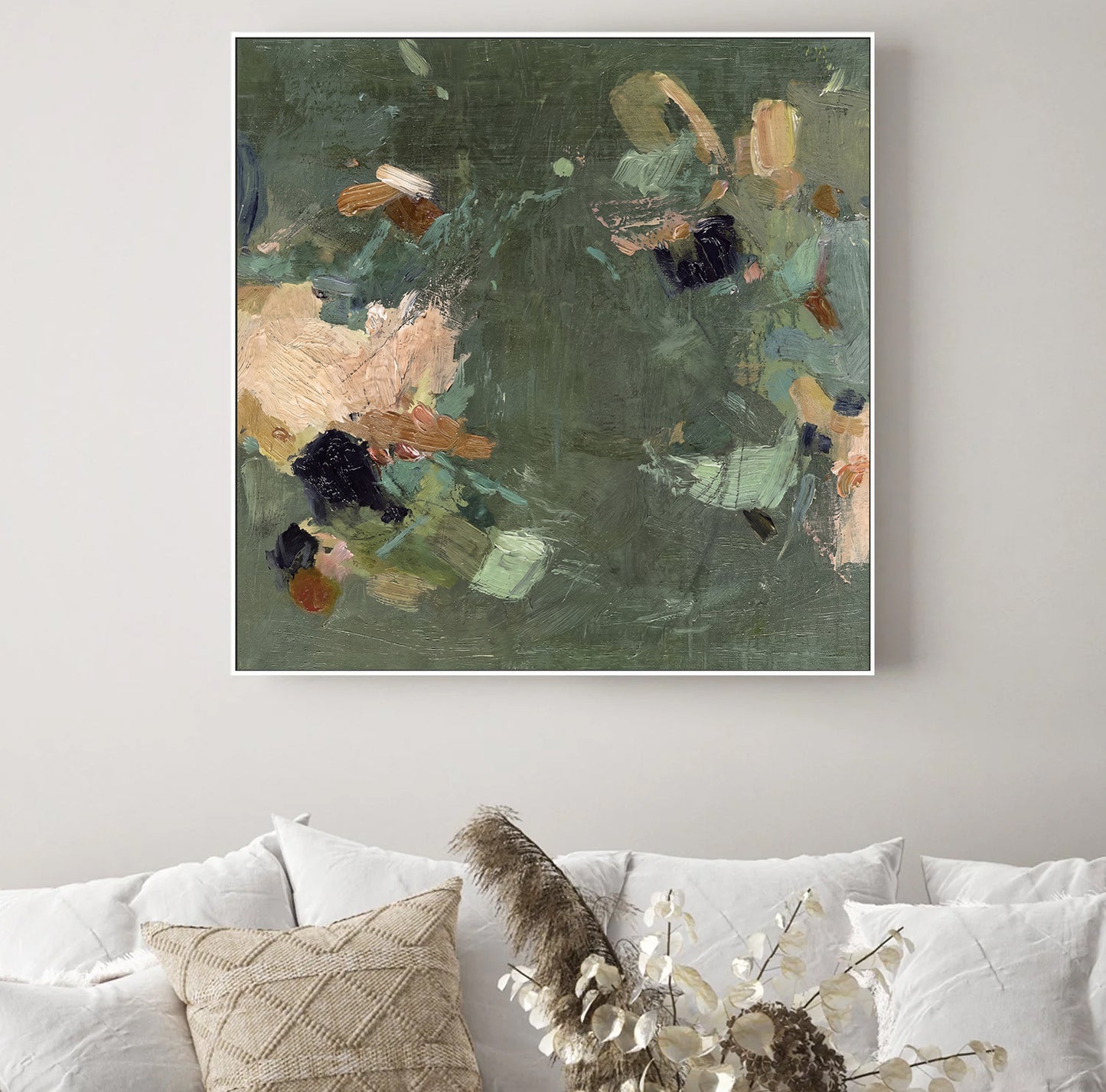 Green Abstract Canvas Wall Art, Modern Sage Green Printing-AB464