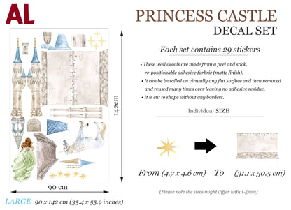 Enchanting Princess Castle Wall Decal Set - Sparkling Stars, Running Princess, and Gallant White Horse - Dreamy Room Decor for Girls - BR181