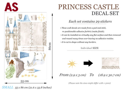 Enchanting Princess Castle Wall Decal Set - Sparkling Stars, Running Princess, and Gallant White Horse - Dreamy Room Decor for Girls - BR181