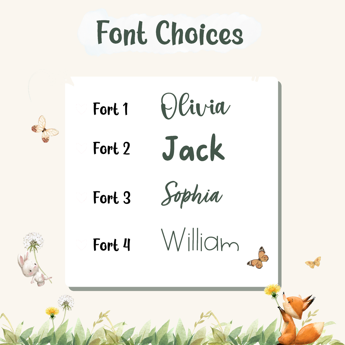 Font choices for personalised name