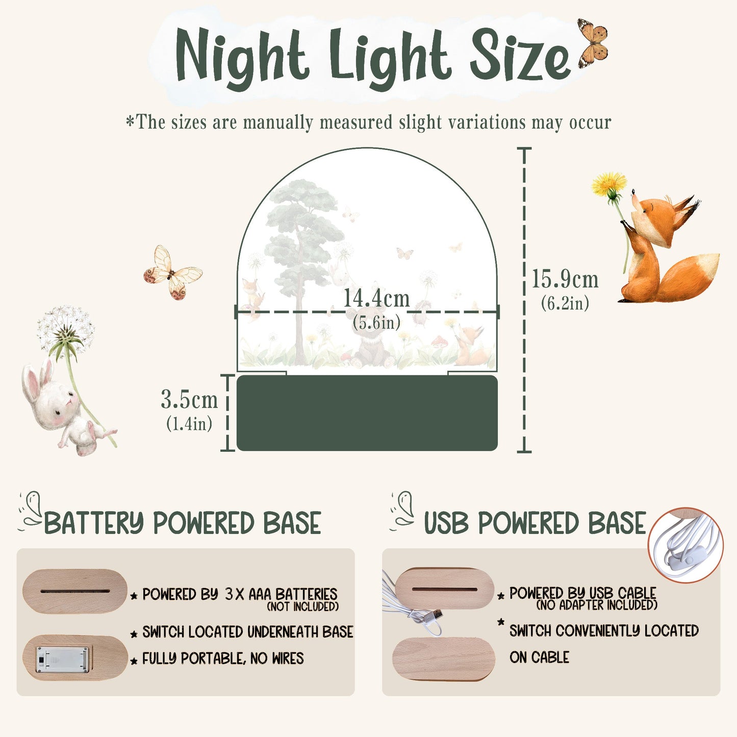 Night light size guide