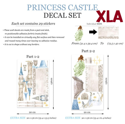 Enchanting Princess Castle Wall Decal Set - Sparkling Stars, Running Princess, and Gallant White Horse - Dreamy Room Decor for Girls - BR181