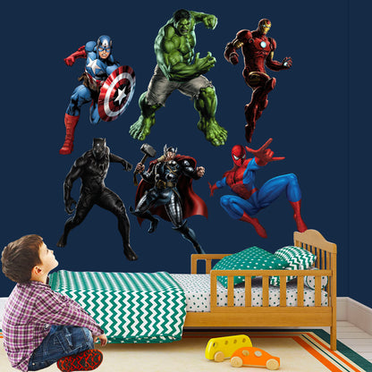 Superhero Hulk Spiderman Iron Man Captain America Avengers Thor Panther Wall Decal - Boys Room Decoration