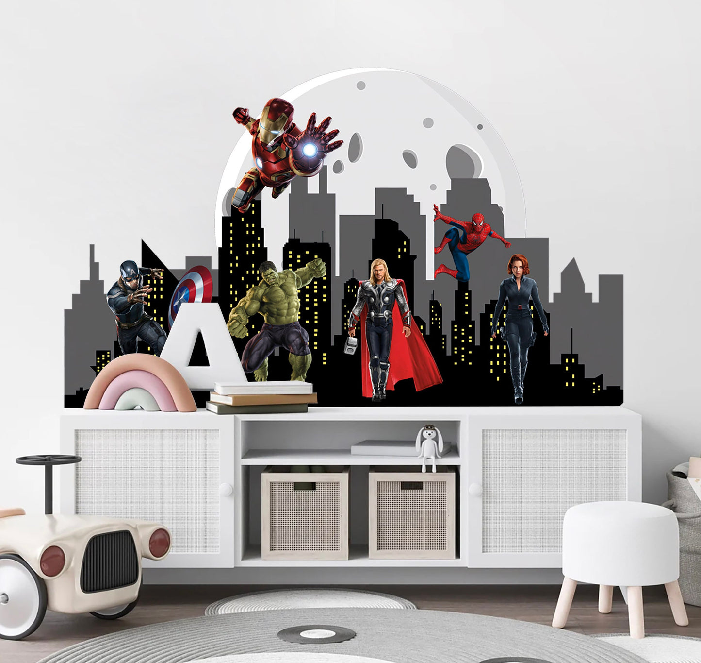 Marvel Heroes Cityscape Skyline Silhouette Wall Decal - Hulk Spiderman Captain America