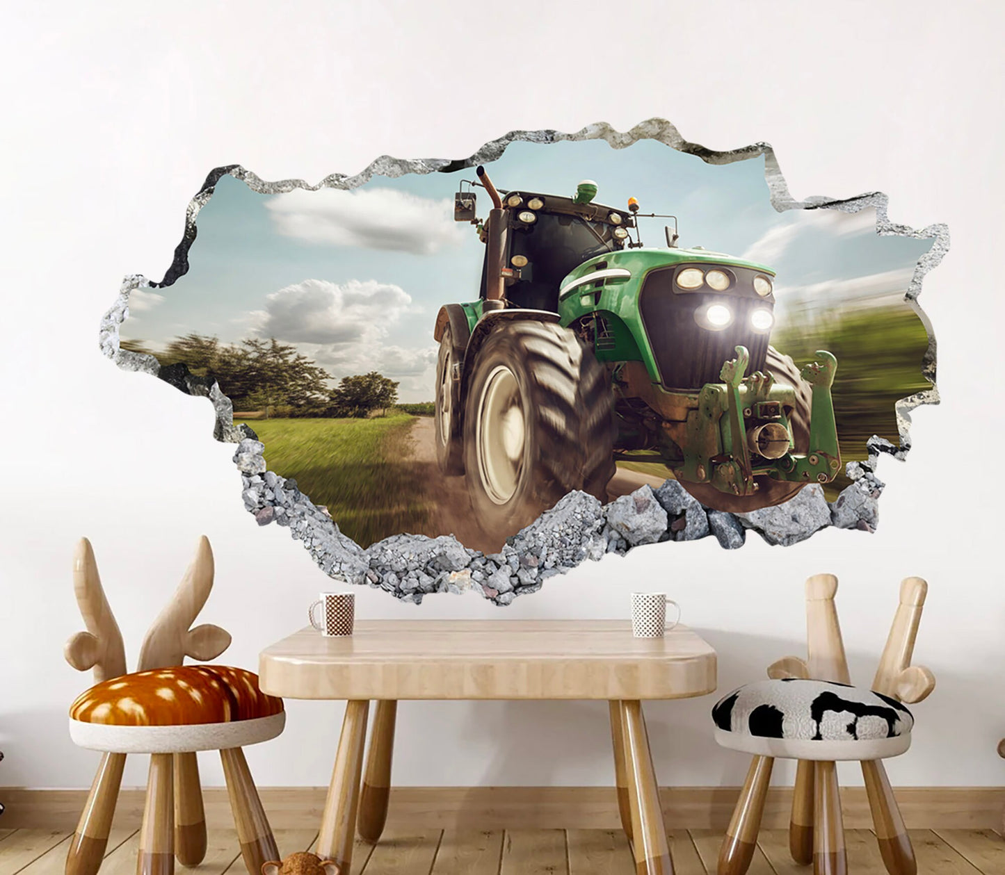 Rural Retreat Tractor on Farm behind a Broken Wall - Removable Peel and Stick