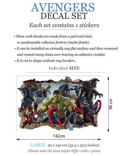 Hulk Leading Marvel Universe Superheroes Smashing Through Wall Decal