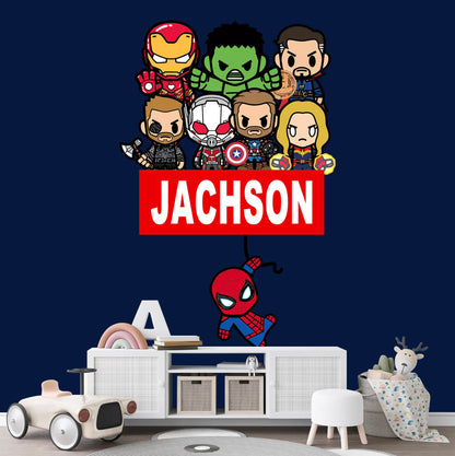 Custom Personalized Name with Baby Avengers Superhero Nursery Wall Decal - Hulk Spiderman Iron Man Captain America