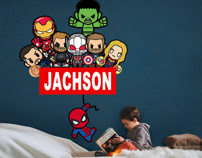Custom Personalized Name with Baby Avengers Superhero Nursery Wall Decal - Hulk Spiderman Iron Man Captain America
