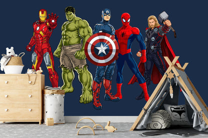 Standing Superhero Avengers Wall Decal - Spiderman Captain America Hulk Iron Man - Boy Bedroom Decor