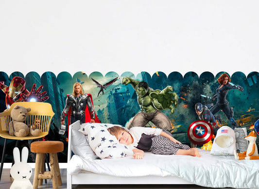 Avengers Alliance Fabric Wall Mural - Superhero Battle in the City Wallpaper - WM028