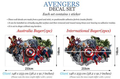 Avengers Hulk Spiderman Iron Man Thor Captain America 3D Wall Decal – Removable Superhero Sticker for Boys Room Playroom Wall Art