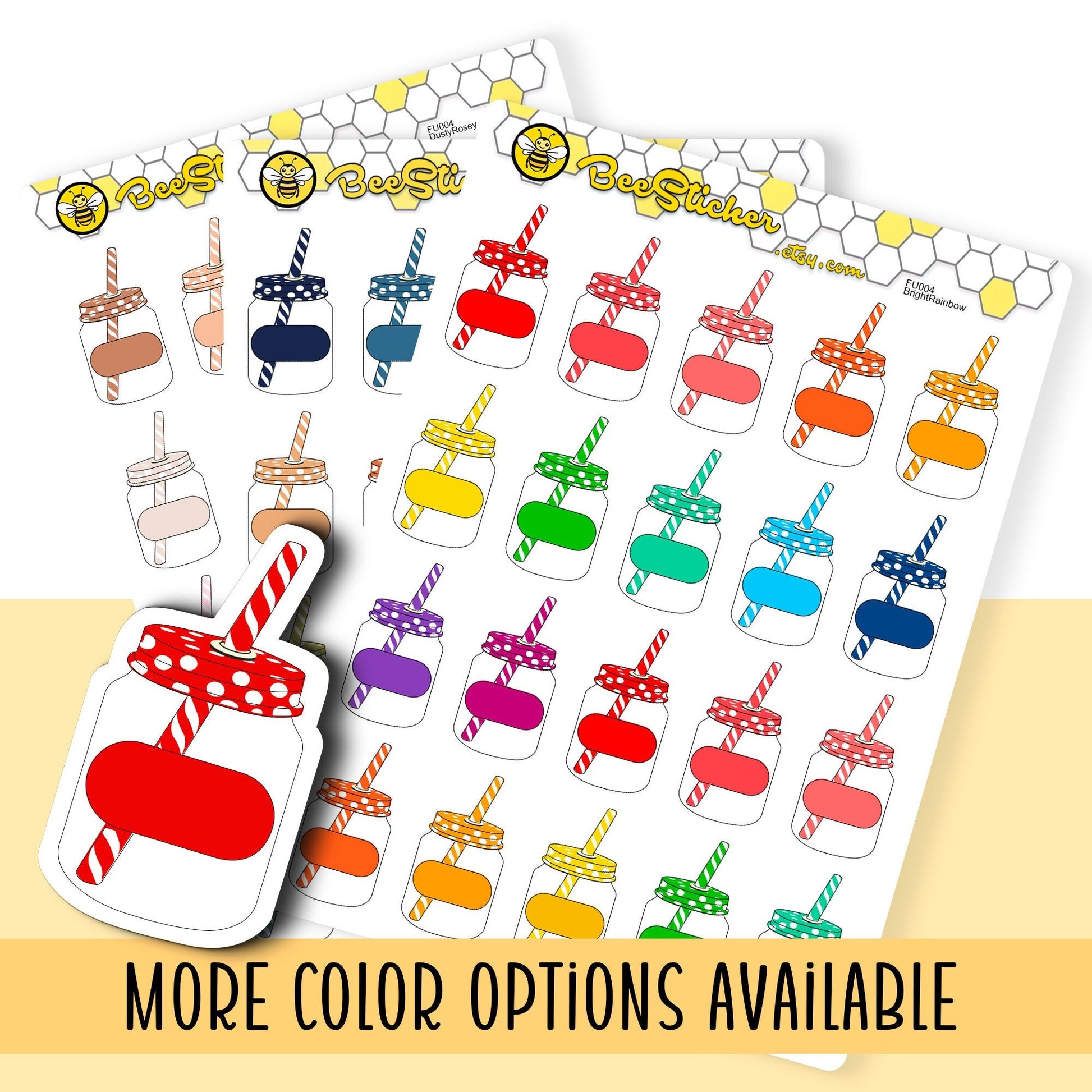 Mason Jar With Straw Lid Stickers | Choose from multiple colors | Planner Stickers | FU004