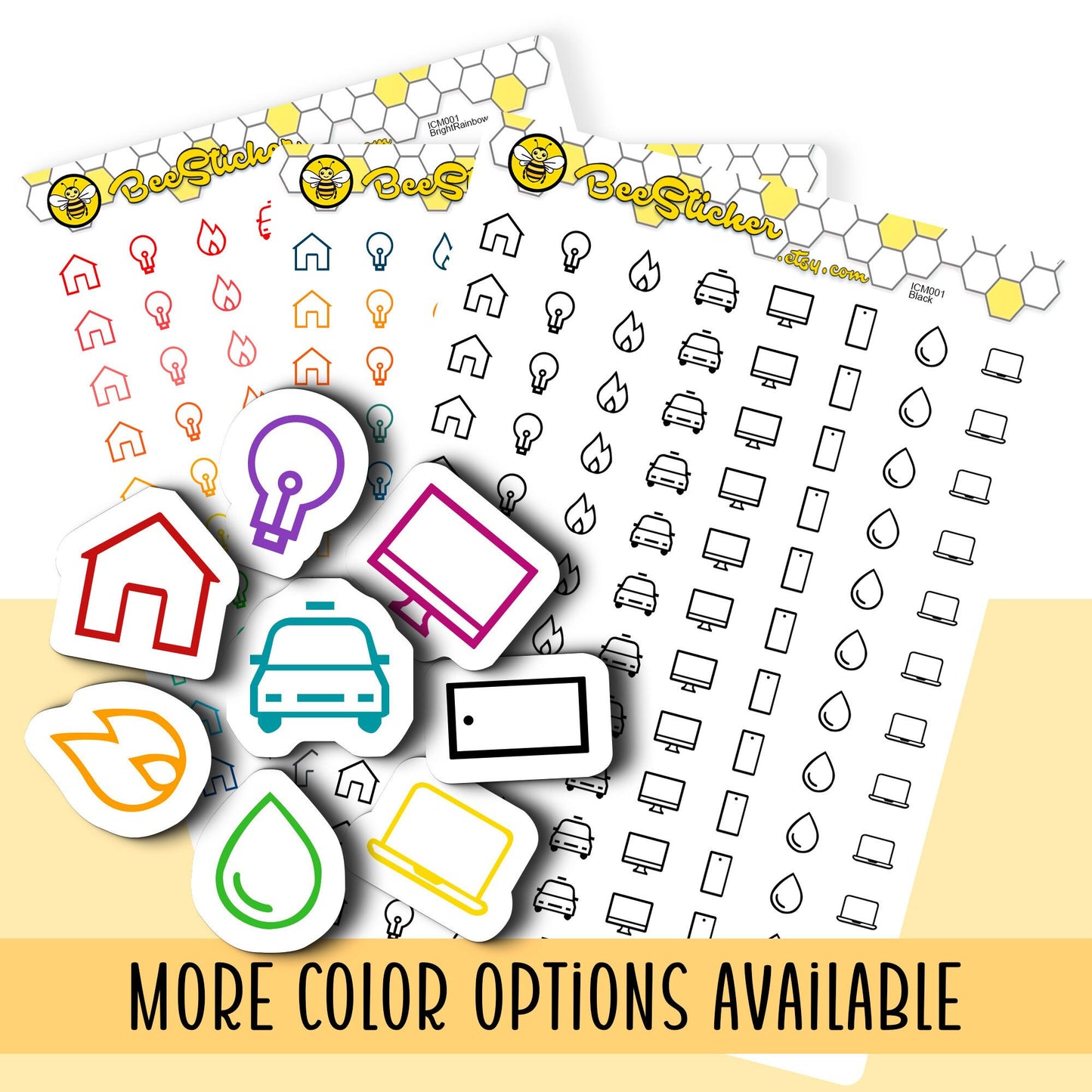 Utility Bill Mix Icon Stickers | Choose from 8 shapes and multiple colors | Planner Stickers | ICM001