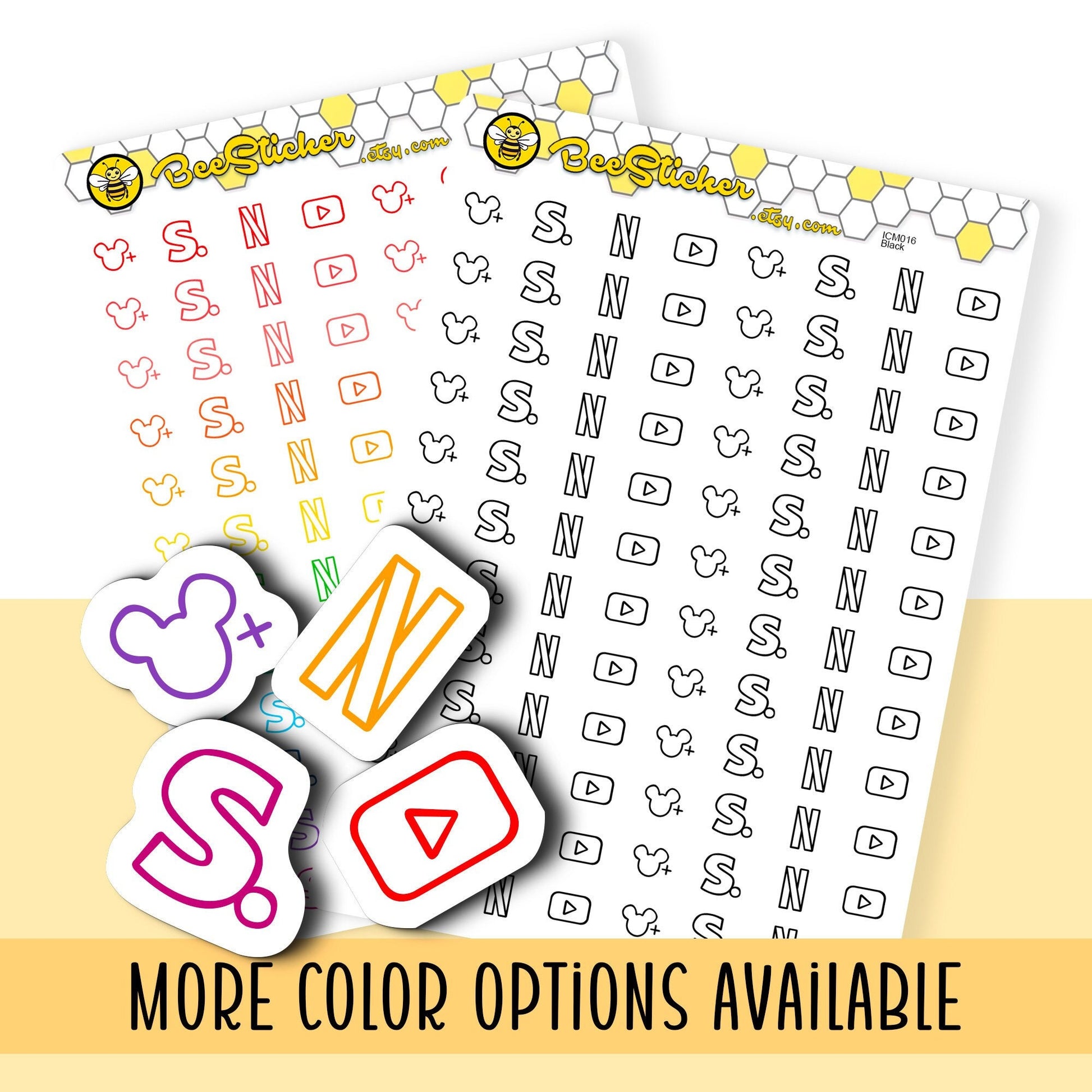 Streaming Mix Icon Stickers | Choose from 4 shapes and multiple colors | Planner Stickers | ICM016