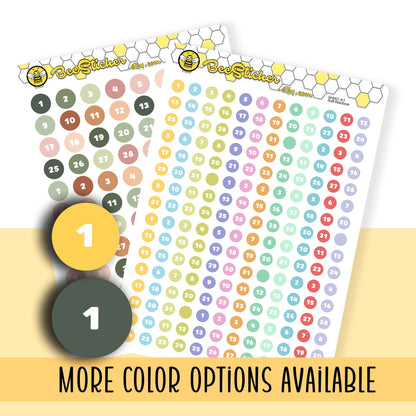 Date (1-31) Dot Stickers | Choose from multiple colors | Planner Stickers | SH001
