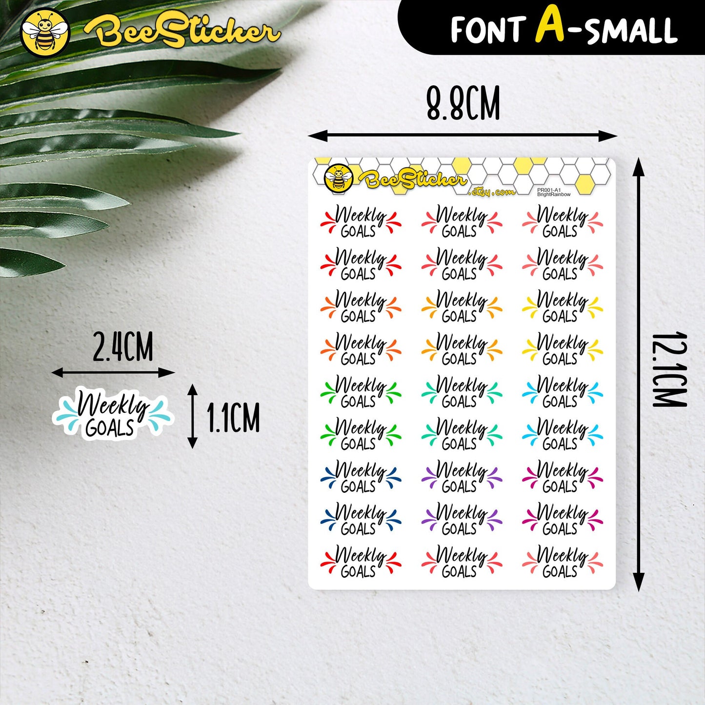 Weekly Goals Stickers | Choose from 2 fonts and multiple colors | Planner Stickers | PD001