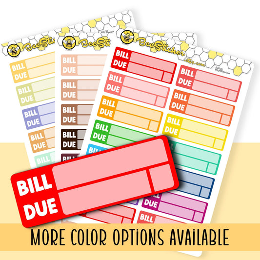 Bill Due Stickers | Choose from multiple colors | Planner Stickers | BX039