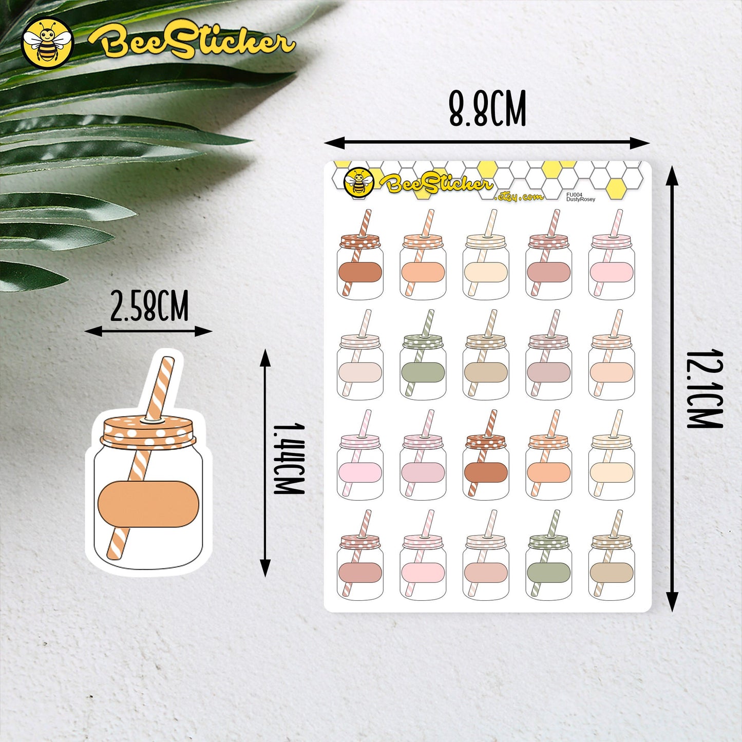 Mason Jar With Straw Lid Stickers | Choose from multiple colors | Planner Stickers | FU004