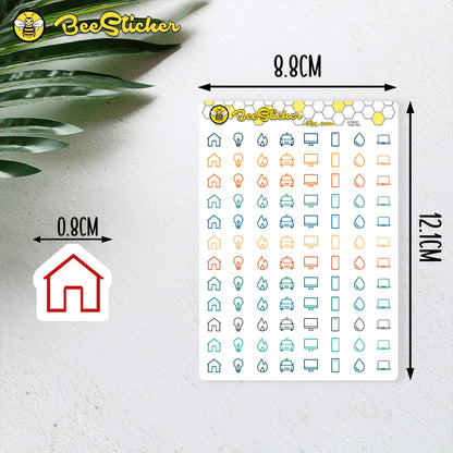 Utility Bill Mix Icon Stickers | Choose from 8 shapes and multiple colors | Planner Stickers | ICM001