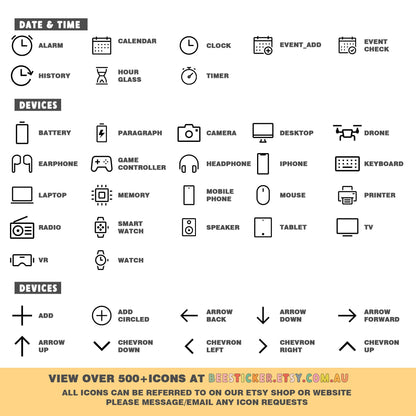 Mini Outline Icon Stickers | Choose from 360 shapes and multiple colors | Planner Stickers | IC006