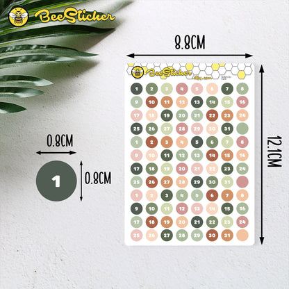 Date (1-31) Dot Stickers | Choose from multiple colors | Planner Stickers | SH001