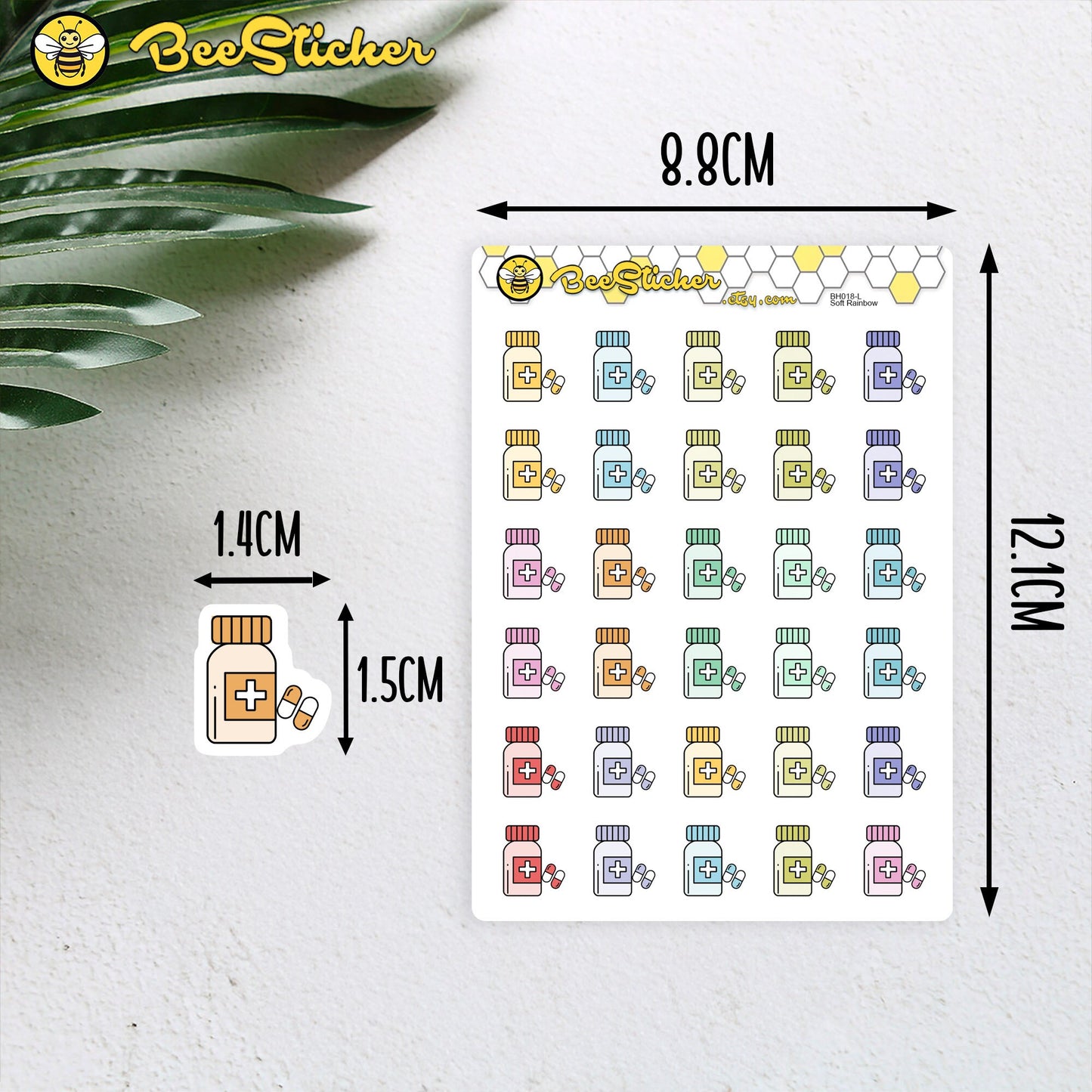Medicine Bottle / Pill Jar Icon Stickers | Choose from multiple colors | Planner Stickers | BH018