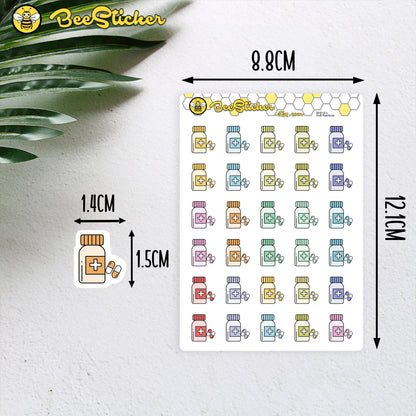 Medicine Bottle / Pill Jar Icon Stickers | Choose from multiple colors | Planner Stickers | BH018