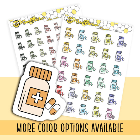 Medicine Bottle / Pill Jar Icon Stickers | Choose from multiple colors | Planner Stickers | BH018