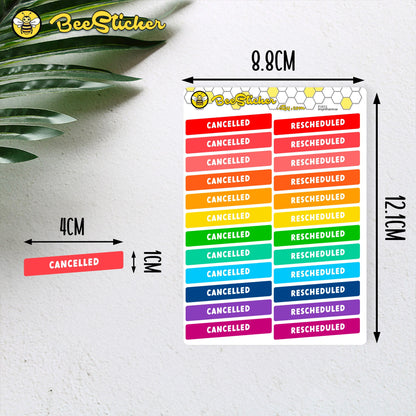 Cancelled/Rescheduled Stickers | Choose from multiple colors | Planner Stickers | FU012