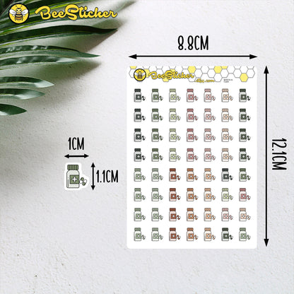 Medicine Bottle / Pill Jar Icon Stickers | Choose from multiple colors | Planner Stickers | BH018