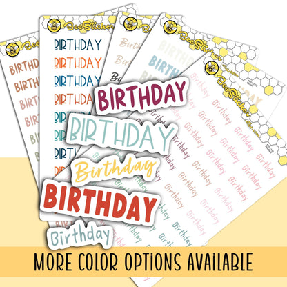 Birthday Planner Stickers | Choose from multiple colors and fonts | Planner Stickers | FP013