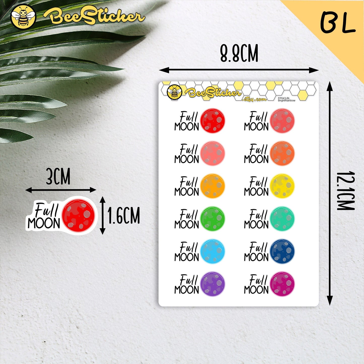 Full Moon Stickers | Choose from multiple colors | Planner Stickers | FP043
