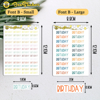 Birthday Planner Stickers | Choose from multiple colors and fonts | Planner Stickers | FP013