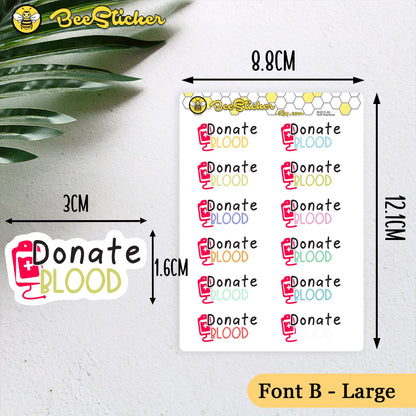 Donate Blood Stickers | Choose from 2 fonts and multiple colors | Planner Stickers | BH015
