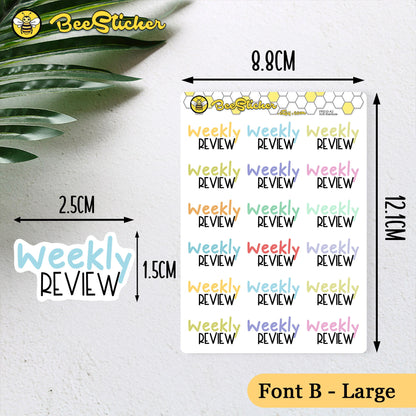 Weekly Review Stickers | Choose from 2 fonts and multiple colors | Planner Stickers | PD010