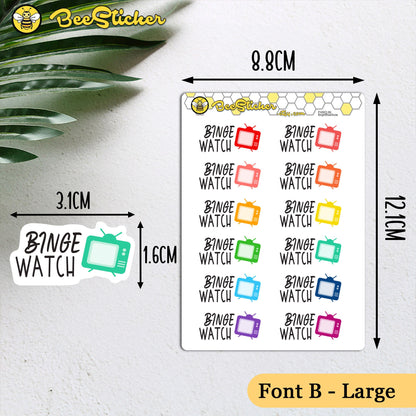 Binge Watch Stickers | Choose from 2 fonts and multiple colors | Planner Stickers | FP002